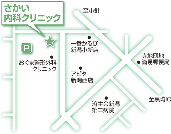 さかい内科クリニックの地図 アピタ新潟西店すぐ近く
